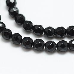 Black Natural Agate Bead Strands, Dyed, Faceted, Round, Black, 3~3.5mm, Hole: 0.5mm, about 124~126pcs/strand, 14.5~14.8 inch