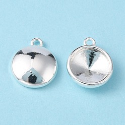 Silver Tibetan Style Alloy Flat Round Charm Pendant Rivoli Xilion Pointed Back Chaton Rhinestone Settings, Silver Color Plated, Fit for 12mm Rhinestone, 18x15x5mm, Hole: 2mm.