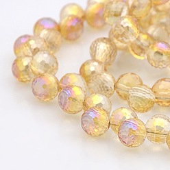 Beige Full Rainbow Plated Glass Faceted Round Beads Strands, for Beading Jewelry Making, Beige, 8mm, Hole: 1mm, about 99pcs/strand, 26 inch