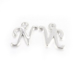 Letter N Silver Color Plated Alloy Letter Pendants, Rack Plating, Cadmium Free & Lead Free, Letter.N, 13x11x2mm, Hole: 1.5mm
