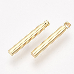 Real 18K Gold Plated Brass Bar Pendants, Column, Real 18K Gold Plated, 15x2mm, Hole: 0.8mm