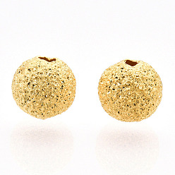 Настоящее золото 18K 925 шарики стерлингового серебра, текстурированная круглая, без никеля , реальный 18 k позолоченный, 4 мм, отверстие : 0.8~1 мм