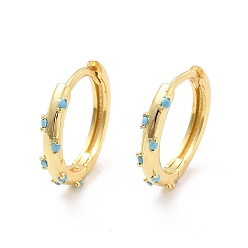 Light Sky Blue Cubic Zirconia Hoop Earrings, Real 18K Gold Plated Brass Jewelry for Women, Cadmium Free & Lead Free, Light Sky Blue, 13.5x2mm, Pin: 0.7~0.8x0.9~1mm