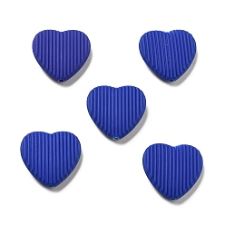 Medium Blue Opaque Acrylic Beads, with Enamel, Heart with Stripe Groove Pattern, Medium Blue, 22x23x6.5mm, Hole: 1.8mm