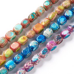 Mixed Color Natural Regalite/Imperial Jasper/Sea Sediment Jasper Beads Strands, Dyed, Cuboid, Mixed Color, 7x6x6mm, Hole: 0.8mm, about 56pcs/strand, 16.14 inch(41cm)