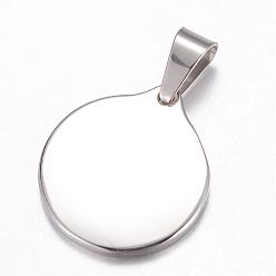 Stainless Steel Color 304 Stainless Steel Pendants, Blank Stamping Tag, Flat Round, Stainless Steel Color, 26x23x2.5mm, Hole: 9x5mm