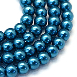 Кадет Синий Выпечка окрашены перламутровый стекла жемчужные нити круглый шарик, кадетский синий, 4~5 мм, отверстие : 1 мм, около 210 шт / нитка, 31.4 дюйм