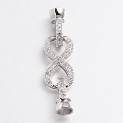 Platinum Infinity Brass Micro Pave Cubic Zirconia Fold Over Clasps, Lead Free & Nickel Free, Platinum, 38x10x3mm, Hole: 1.5mm
