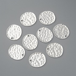 Silver Alloy Blank Flat Round Hammered Pendants, Cadmium Free & Lead Free, Silver Color Plated, 24x22x1mm, Hole: 2mm