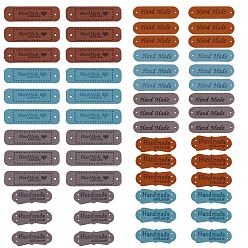 Mixed Color Microfiber Leather Labels, Handmade Embossed Tag, with Holes, for DIY Jeans, Bags, Shoes, Hat Accessories, Rectangle with Word Handmade, Mixed Color, 54pcs/box