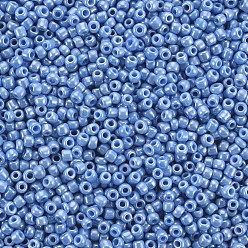 Bleu Bleuet Perles de rocaille en verre, couleurs opaques lustered, ronde, bleuet, 4mm, trou: 1.5 mm, environ 4500 pièces / livre