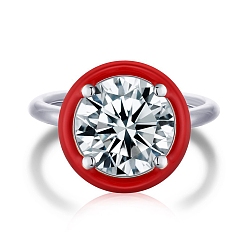 Красный Родиевое покрытие 925 кольца из стерлингового серебра, кольцо с камнем, Реальная платина, с эмалью и цирконием для женщин, плоско-круглые, красные, 1.8 мм, размер США 7 (17.3 мм)