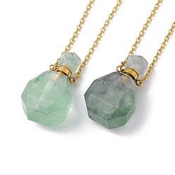 Fluorite Openable Faceted Natural Fluorite Perfume Bottle Pendant Necklaces for Women, 304 Stainless Steel Cable Chain Necklaces, Golden, 18.50 inch(47cm)