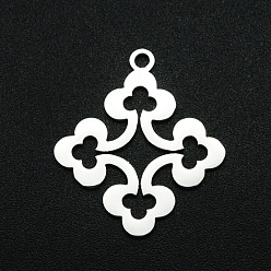 Stainless Steel Color 201 Stainless Steel Pendants, Laser Cut, Hollow, Rhombus, Stainless Steel Color, 22x20x1mm, Hole: 1.6mm