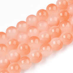 Coral Baking Painted Imitation Jade Glass Round Bead Strands, Two Tone, Coral, 6~6.5mm, Hole: 1mm, about 138~141pcs/strand, 30.71~31.10 inch(78~79cm)