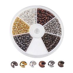Mixed Color Iron Crimp Beads Covers, Cadmium Free & Nickel Free & Lead Free, Mixed Color, 3mm, Hole: 1mm, about 125pcs/grid