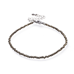 Pyrite Bracelets de perles de pyrite naturelles, avec 304 pinces de homard en acier inoxydable et chaînes d'extension en laiton, facette, 7-1/4 pouce (18.5 cm)