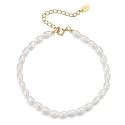 Real 14K Gold Plated Natural Baroque Pearl Beaded Chain Bracelet with 925 Sterling Silver Clasps, with S925 Stamp, Golden, 7-1/8 inch(18cm)