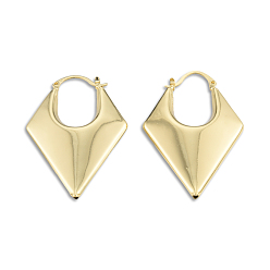 Real 18K Gold Plated Brass Chunky Rhombus Hoop Earrings for Women, Nickel Free, Real 18K Gold Plated, 48x33x7.5mm, Pin: 1mm