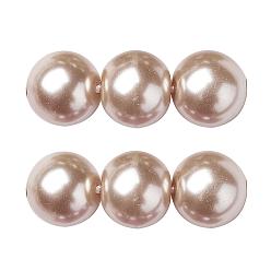 Linen Eco-Friendly Dyed Glass Pearl Beads Strands, Grade A, Round, Cotton Cord Threaded, Linen, 5mm, Hole: 1.2~1.5mm, about 80pcs/strand, 15.7 inch