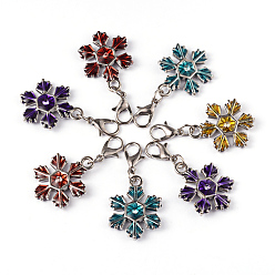 Mixed Color Zinc Alloy Enamel Pendants, Cadmium Free & Lead Free, Christmas Snowflake, with Brass Lobster Claw Clasps, Platinum Color, Mixed Color, 37mm, Hole: 3mm