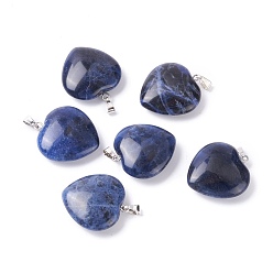 Sodalite Natural Sodalite Pendants, with Platinum Tone Brass Findings, Heart, 27~28x24.5~26x6~8.5mm, Hole: 2.4x5.6mm