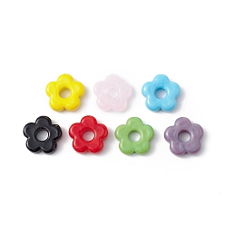 Mixed Color Handmade Lampwork European Beads, Large Hole Beads, Flower, Mixed Color, 15~16x4~6mm, Hole: 4.8mm