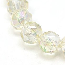 Creamy White Electroplate Glass Beads Strands, Full Rainbow Plated, Faceted, Round, Creamy White, 10mm, Hole: 1mm