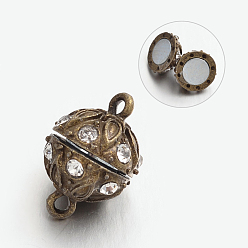 Bronze Antique Fermoirs magnétiques en alliage strass avec boucles, ronde, sans plomb et sans cadmium, bronze antique, 19x12.5mm, Trou: 2mm