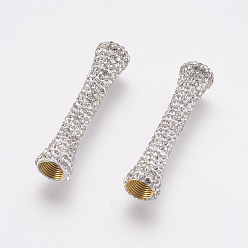 Crystal Polymer Clay Rhinestone Tube Beads, with Brass Findings, Golden, Crystal, 41x9mm, Hole: 2~6mm