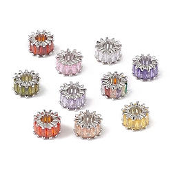 Mixed Color Rack Plating Brass Micro Pave Cubic Zirconia Beads, Cadmium Free & Lead Free, Long-Lasting Plated, Platinum, Column, Mixed Color, 9x6mm, Hole: 4mm