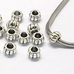 Antique Silver Alloy European Beads, Large Hole Beads, Pumpkin/Rondelle, Antique Silver, 9x6mm, Hole: 4mm