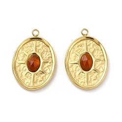 Carnelian Natural Carnelian Pendants, Faceted Oval Charms, with Vacuum Plating Real 18K Gold Plated 201 Stainless Steel Findings, 20.5x14x3mm, Hole: 1.5mm