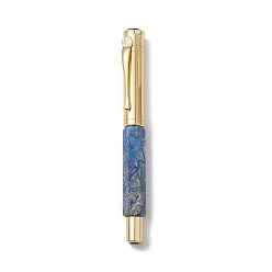 Pyrite Dyed Natural Pyrite Brass Pens, Reiki Energy Fountain Pen, with Pen Case, Office & School Supplies, 142x19x14mm