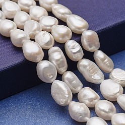 White Natural Cultured Freshwater Pearl Beads Strands, Two Sides Polished, White, 9~15x8~9mm, Hole: 0.5mm, about 33~35pcs/strand, 12.99~13.39 inch(33~34cm)