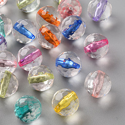 Couleur Mélangete Perles acryliques transparentes, ronde, facette, couleur mixte, 12x11.5mm, Trou: 1.8mm, environ550 pcs / 500 g