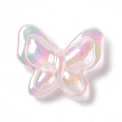 Pink Opaque Acrylic Beads, with Glitter Powder, AB Color, Butterfly, Pink, 27x32x8.5mm, Hole: 2mm