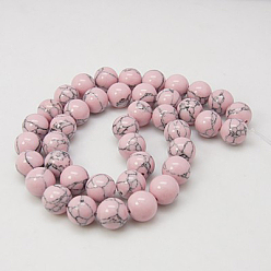 Pink Perles synthétiques turquoise brins, teint, ronde, rose, 8mm, Trou: 1mm, Environ 50 pcs/chapelet, 15.7 pouce
