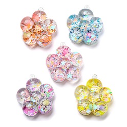Mixed Color Luminous Transparent Acrylic Big Pendants, Plastic with Star Quicksand Nail Polish, Sunflower, Mixed Color, 53x49x23mm, Hole: 2mm