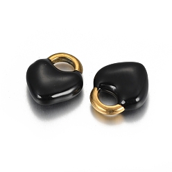 Black Ion Plating(IP) 304 Stainless Steel Charms, Enamelled Sequins, Heart Lock, Golden, Black, 11x9.5x3.5mm, Hole: 2.5x4mm