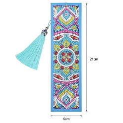 Flower DIY Diamond Painting Kits For Bookmark Making, including Tassel, Resin Rhinestones, Diamond Sticky Pen, Tray Plate and Glue Clay, Rectangle, Flower Pattern, 210x60mm