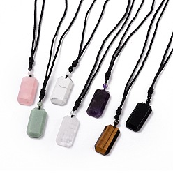Mixed Stone Adjustable Natural Mixed Gemstone Rectangle Pendant Necklace with Nylon Cord for Women, 35.43 inch(90cm)
