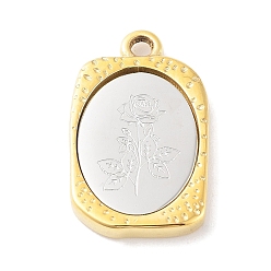 June Rose 304 Stainless Steel Pendants, Rectangle with Twelve Zodiac Flower Charm, Golden & Stainless Steel Color, June Rose, 23x14.5x3mm, Hole: 2mm