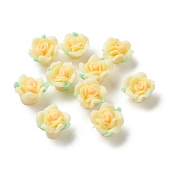 Champagne Yellow Handmade Polymer Clay Beads, Rose, Champagne Yellow, 9.5~11x15~16x14~17mm, Hole: 1.4~2mm