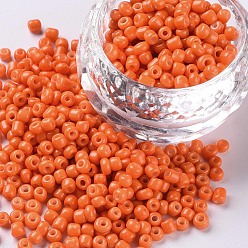 Naranja Rojo Hornear bolas de semillas de vidrio de pintura, rojo naranja, 8/0, 3 mm, agujero: 1 mm, sobre 10000 unidades / bolsa