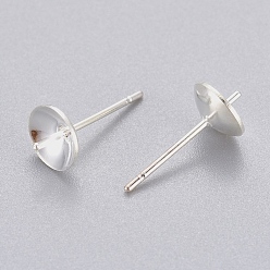 Plaqué 24K Or Véritable 304 sertissage de boucles d'oreille en acier inoxydable pour des perles semi-percées, couleur argent plaqué, 13.5x6mm, Plateau: 5.5 mm, pin: 0.8 mm