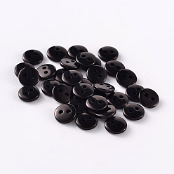 Black 2-Hole Flat Round Resin Sewing Buttons for Costume Design, Black, 15x2mm, Hole: 1mm