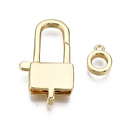 Real 16K Gold Plated Brass Lobster Claw Clasps, Cadmium Free & Nickel Free & Lead Free, Rectangle, Real 16K Gold Plated, 26x15x4mm, Hole: 1.5x2mm, Tube Bails, 9x7x2.5mm, hole: 1.2mm