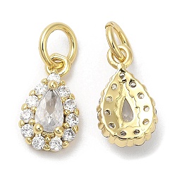 Real 18K Gold Plated Brass Micro Pave Cubic Zirconia Pendants, with Jump Ring, Lead Free & Cadmium Free, Teardop Charm, Real 18K Gold Plated, 11x6.5x4mm, Hole: 3mm