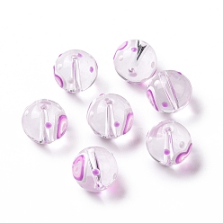 Cœur Des billes de verre transparentes, avec l'émail, ronde, orchidée, motif de coeur, 11.5~12x11mm, Trou: 1.5~1.6mm